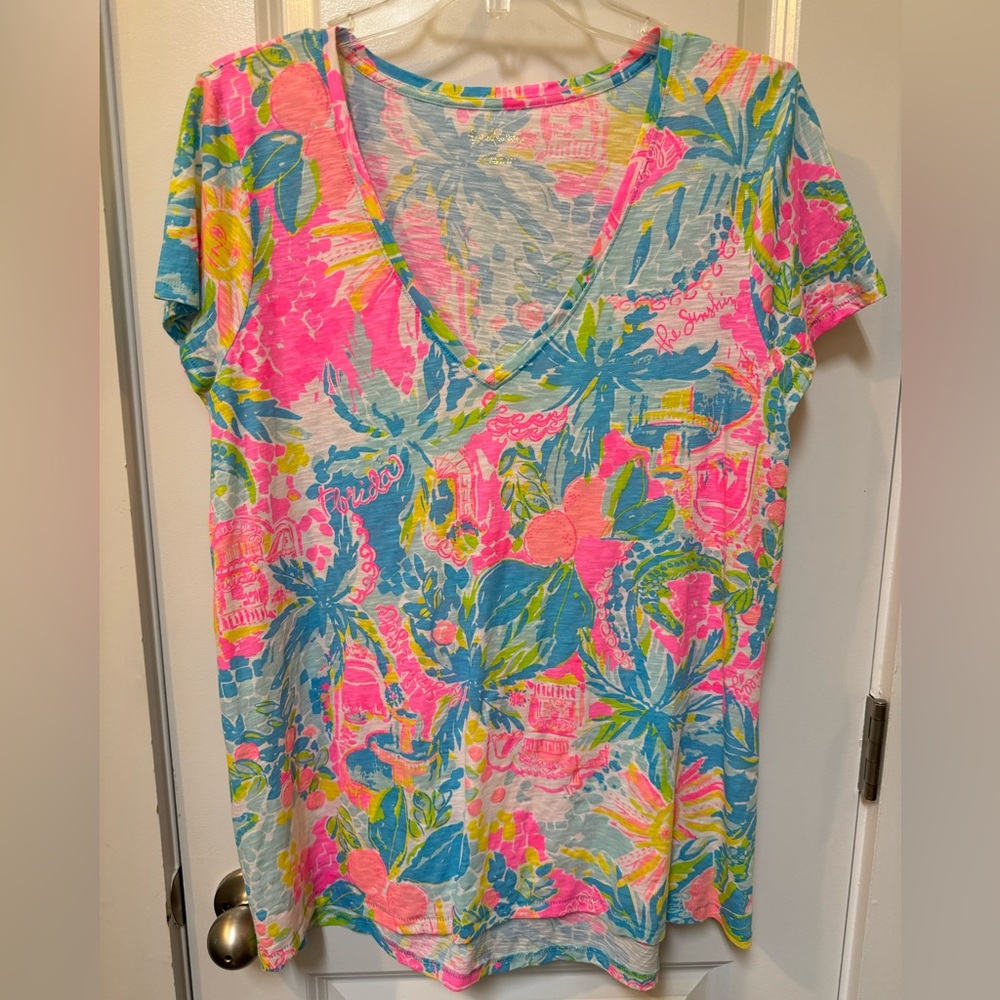 Lilly Pulitzer LARGE Lilly Loves FLORIDA Etta Top NWOT